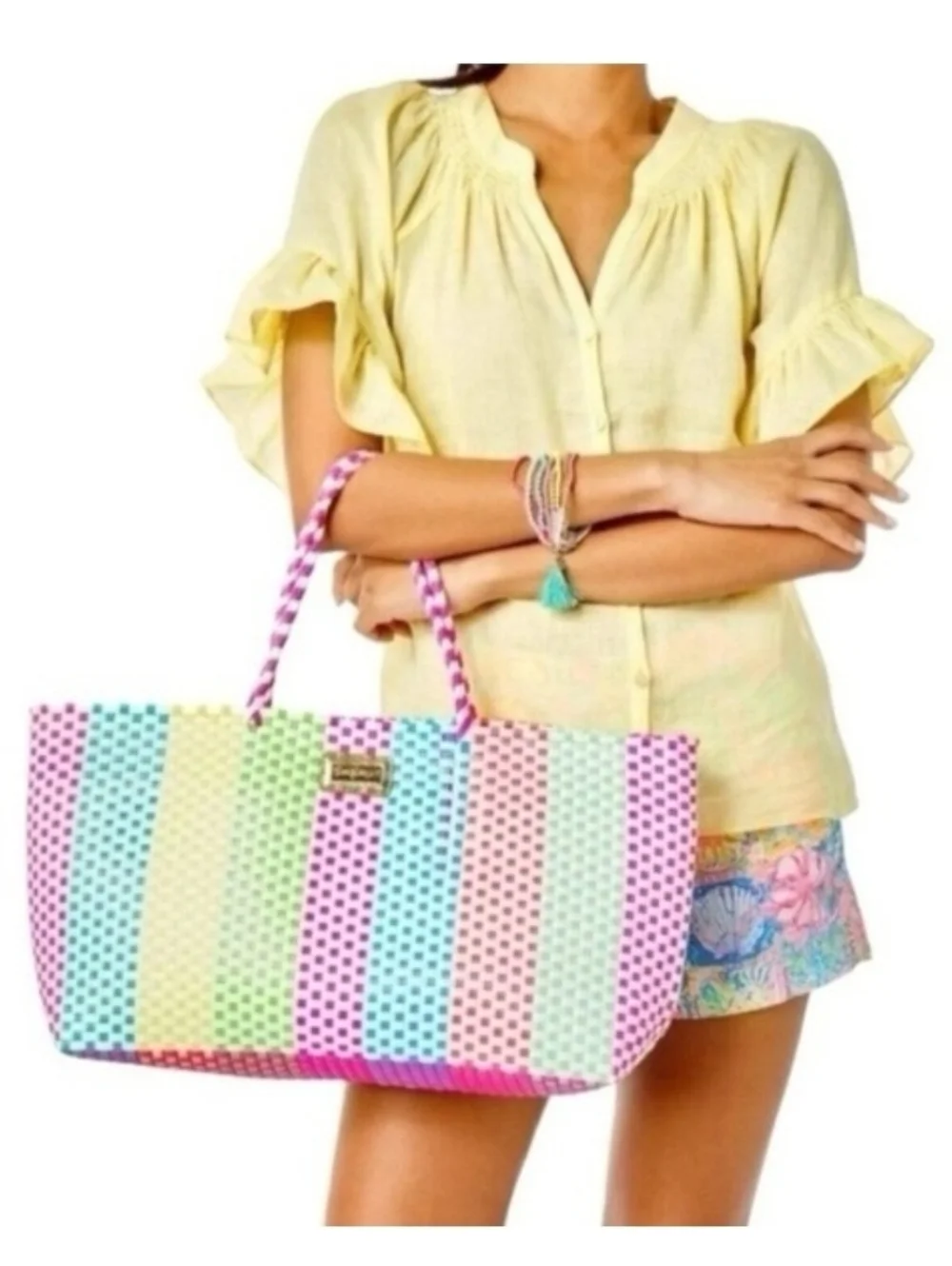 Lilly Pulitzer Woven Pastel Stripe Tote Bag - Multicolor GWP - Picture 1 of 4